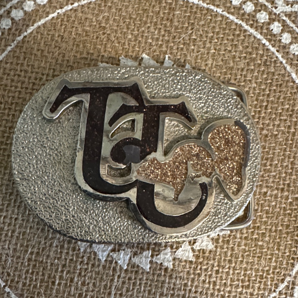 TT Squirrel Silver and Gold Color Sparkly Western Belt Buckle 1980’s ?